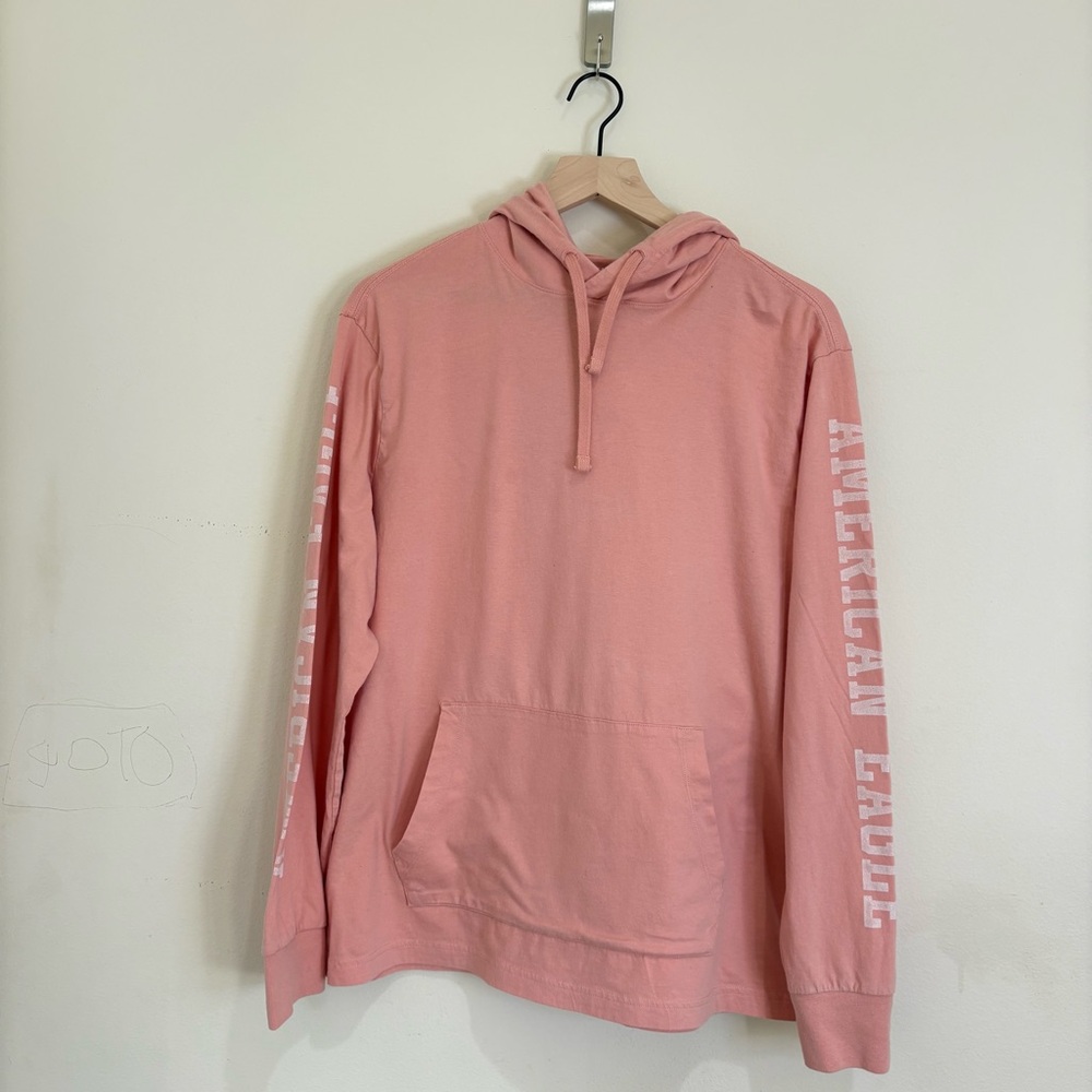 American Eagle Large Salmon Pink Logo Hoodie T-Shirt | Long Sleeve Casual